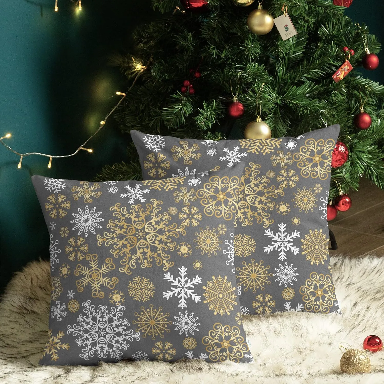 CaliTime Pack of 2 Christmas Cozy Fleece Snowflakes Both Sides Throw Pillow Cases Cushion Covers for Couch Bed Sofa 20 X 20 Inches Medium Grey