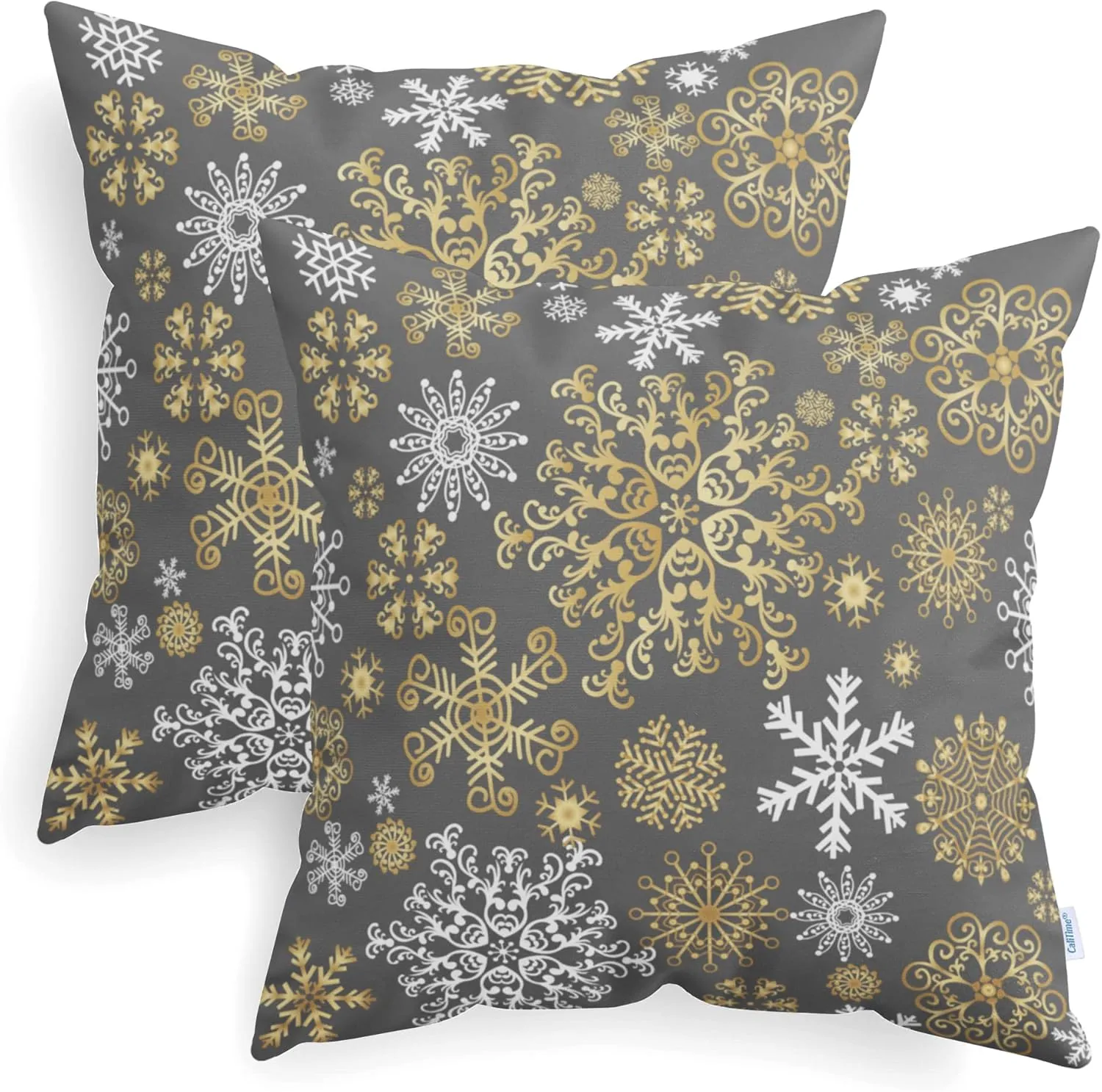 CaliTime Pack of 2 Christmas Cozy Fleece Snowflakes Both Sides Throw Pillow Cases Cushion Covers for Couch Bed Sofa 20 X 20 Inches Medium Grey