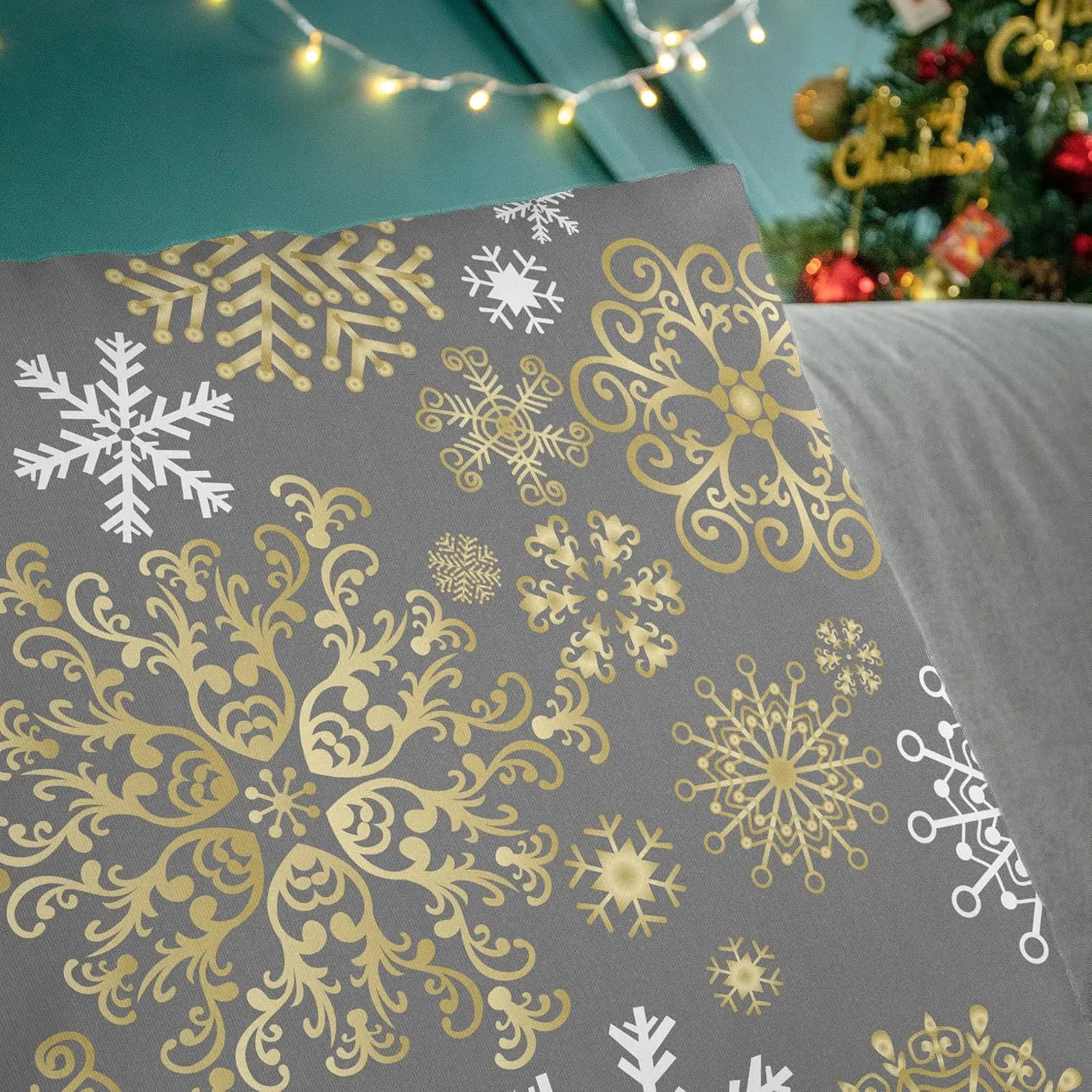 CaliTime Pack of 2 Christmas Cozy Fleece Snowflakes Both Sides Throw Pillow Cases Cushion Covers for Couch Bed Sofa 20 X 20 Inches Medium Grey