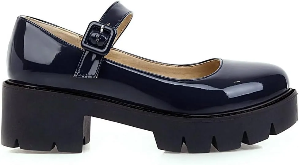 Caradise Womens Chunky Mary Jane Platform Shoes Patent Leather Uniform Dress Shoes