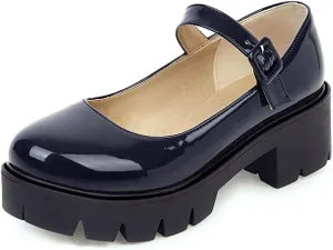 Caradise Womens Chunky Mary Jane Platform Shoes Patent Leather Uniform Dress Shoes