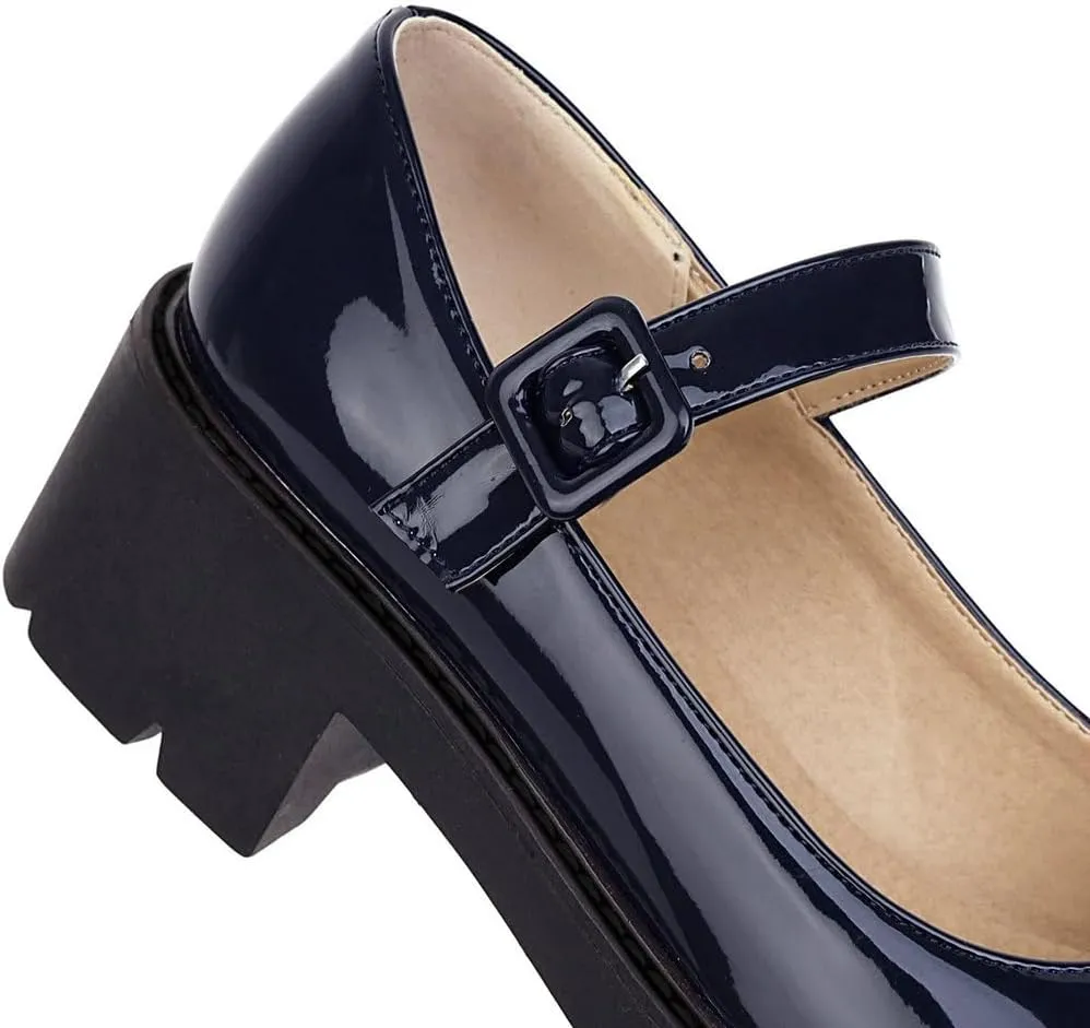 Caradise Womens Chunky Mary Jane Platform Shoes Patent Leather Uniform Dress Shoes