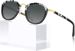 CARFIA Acetate Metal Bridge Sunglasses for Women Polarized UV Protection, Retro Fashion Ladies Sunnies Round Shades Eyewears