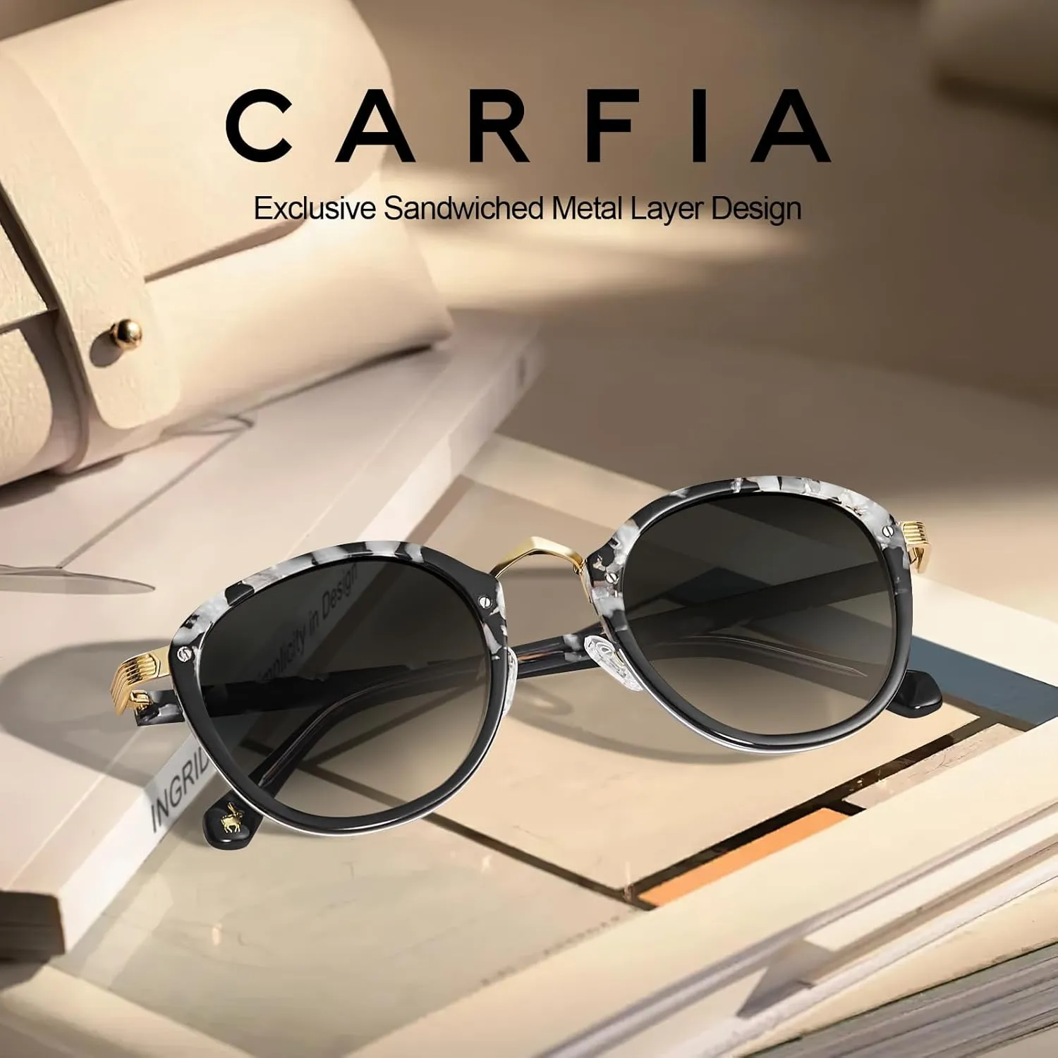 CARFIA Acetate Metal Bridge Sunglasses for Women Polarized UV Protection, Retro Fashion Ladies Sunnies Round Shades Eyewears