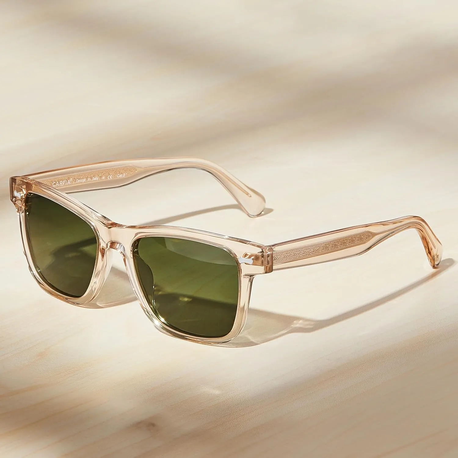 CARFIA Retro Acetate Polarized Sunglasses for Men UV Protection with Embossed Pattern Wire Core CA2301