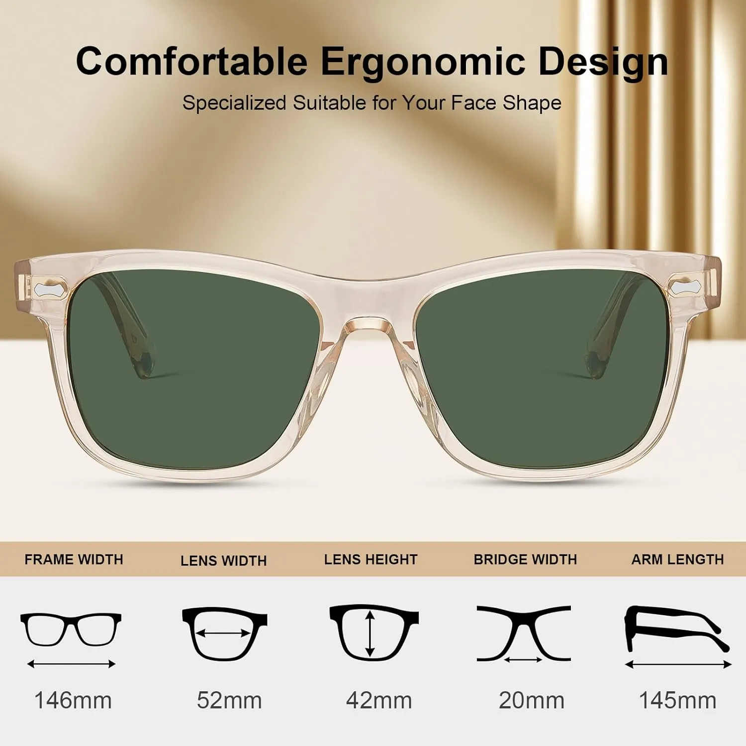 CARFIA Retro Acetate Polarized Sunglasses for Men UV Protection with Embossed Pattern Wire Core CA2301