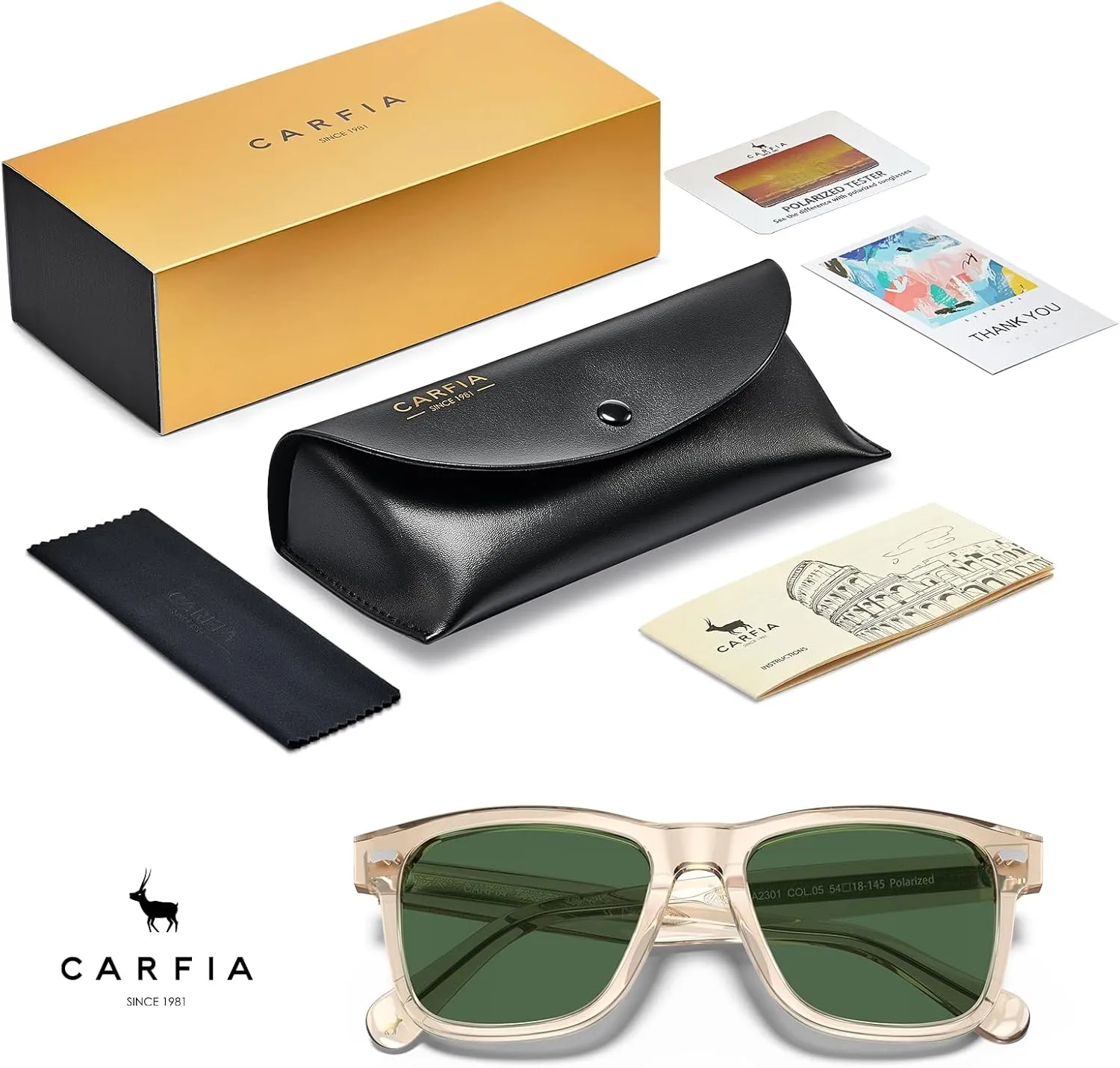CARFIA Retro Acetate Polarized Sunglasses for Men UV Protection with Embossed Pattern Wire Core CA2301