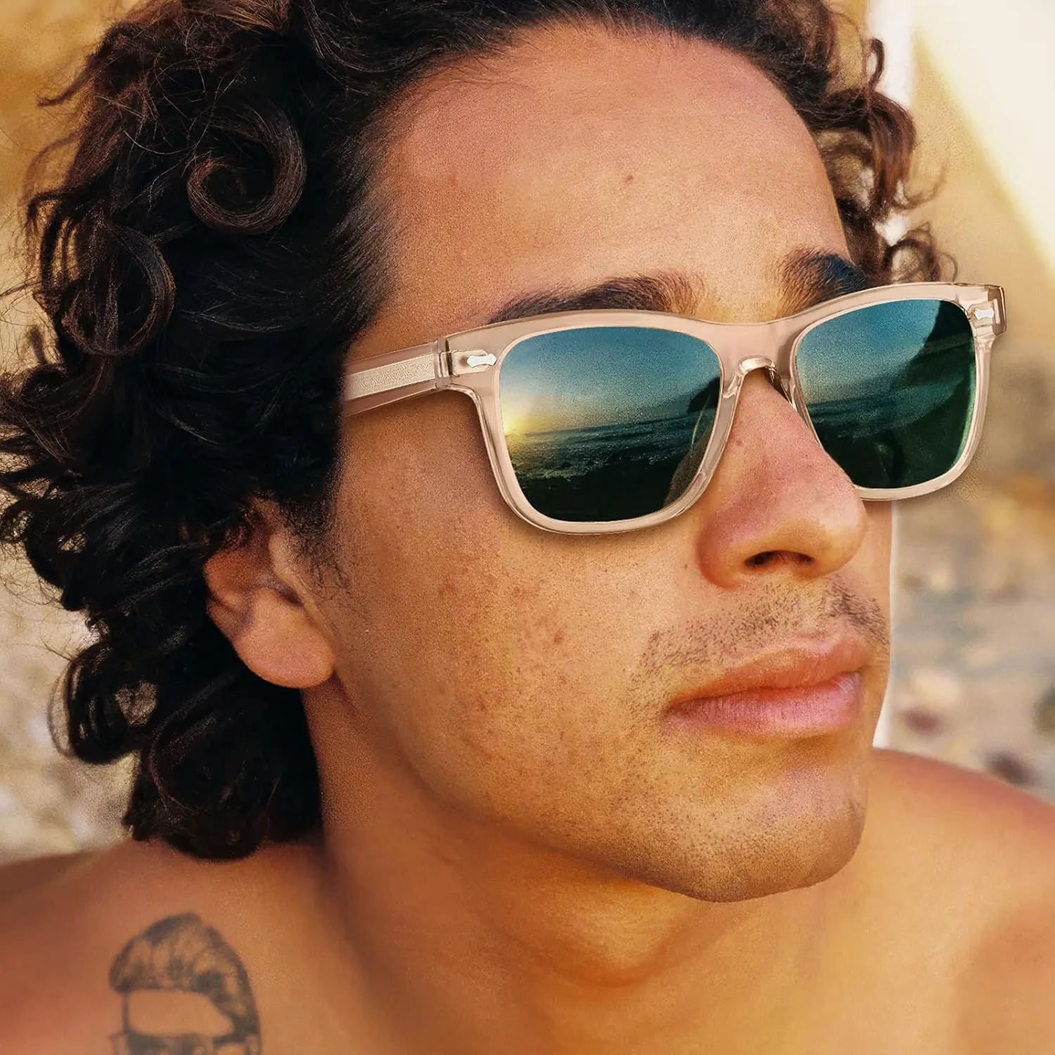 CARFIA Retro Acetate Polarized Sunglasses for Men UV Protection with Embossed Pattern Wire Core CA2301