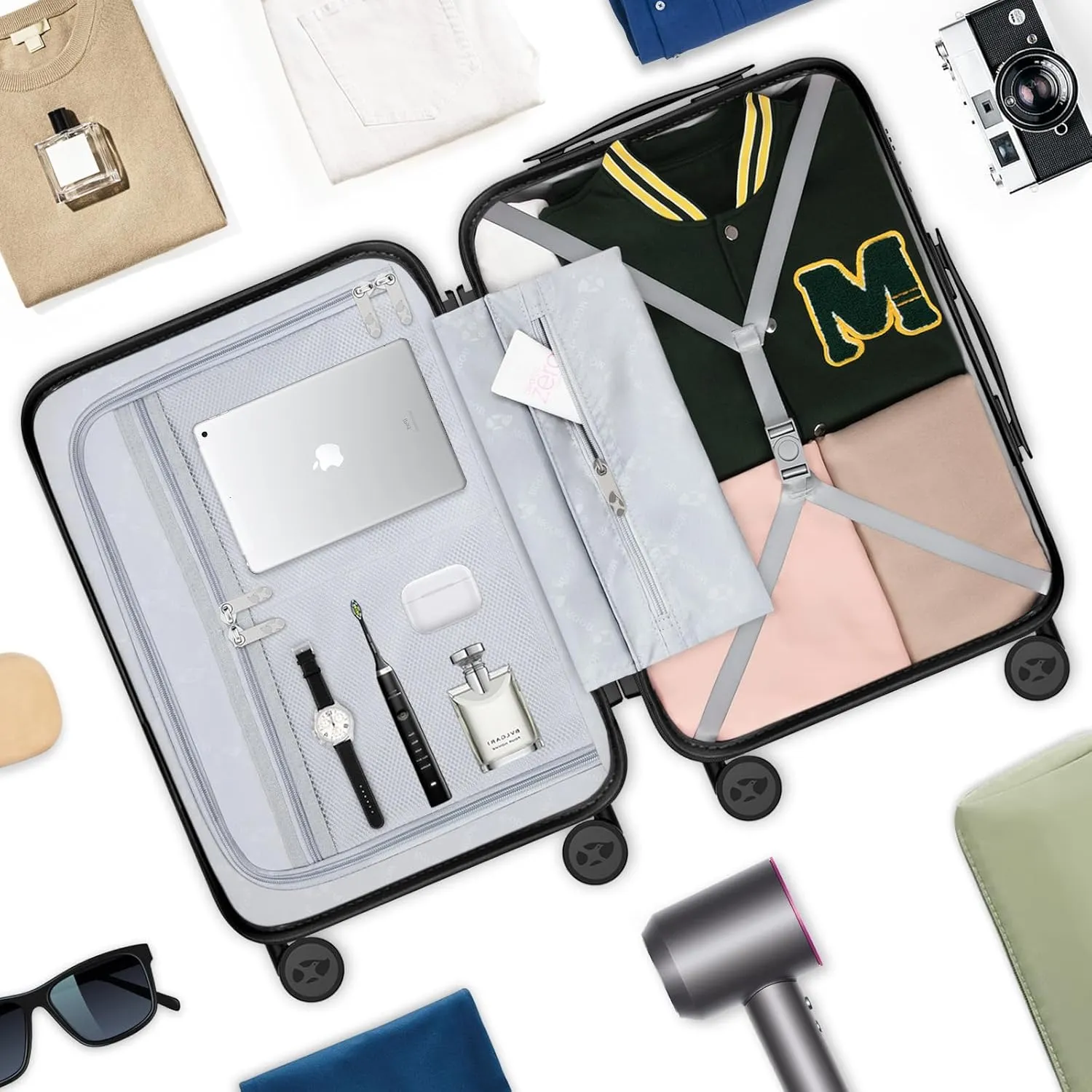Carry On Luggage 22x14x9 Airline Approved | 20" Durable Polycarbonate Hard Shell Suitcase with TSA Lock & 360° Spinner Wheels (Black)