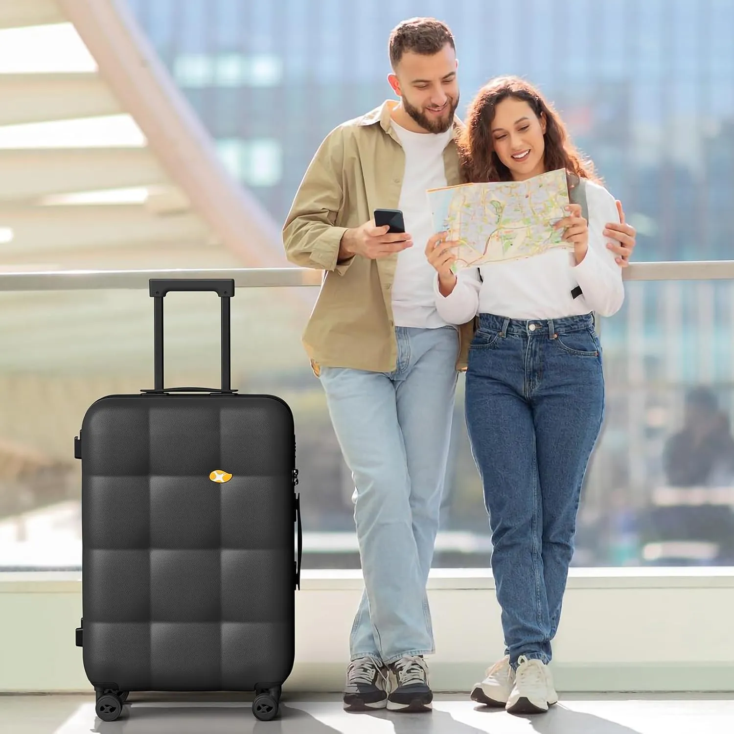 Carry On Luggage 22x14x9 Airline Approved | 20" Durable Polycarbonate Hard Shell Suitcase with TSA Lock & 360° Spinner Wheels (Black)