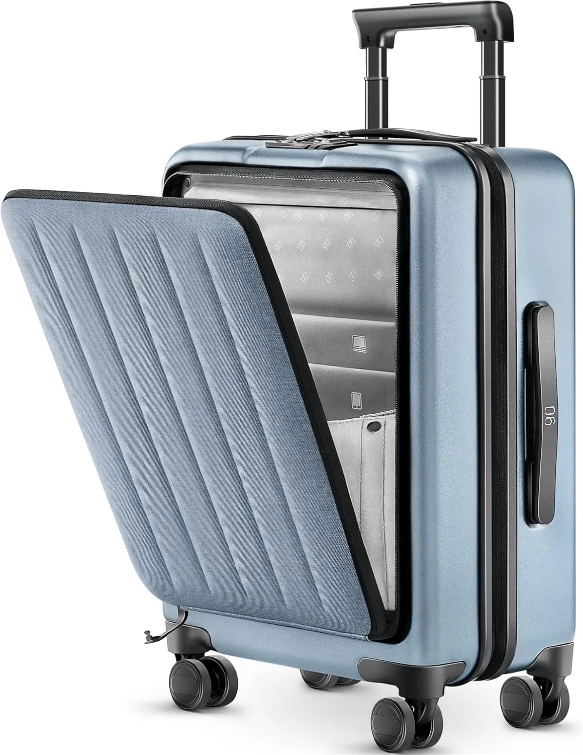 Carry on Luggage 22X14X9 Airline Approved with Front Pocket, 20 Inch Luggage with Front Laptop Compartment, Expandable, Double Spinner Wheels, Hardsided PC, TSA Lock (Shadow, Seine)