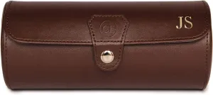 CASE ELEGANCE Monogrammed Limited Edition Chocolate Color - Vegan Leather Watch Roll Organizer