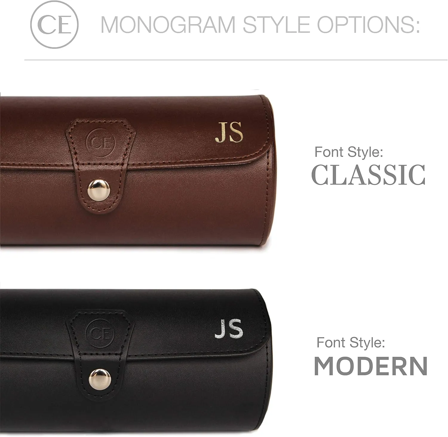 CASE ELEGANCE Monogrammed Vegan Leather Travel Watch Case Roll Organizer Classic Black