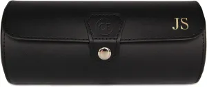 CASE ELEGANCE Monogrammed Vegan Leather Travel Watch Case Roll Organizer Classic Black