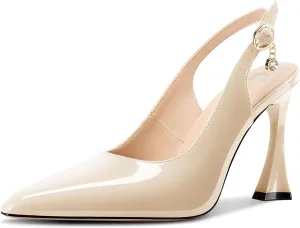 Castamere Womens Stiletto High Heel Pointed Toe Pumps Slingback Buckle Wedding Prom Dress Patent Leather 3.9 Inches Heels