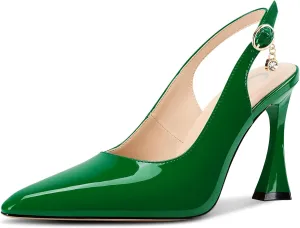Castamere Womens Stiletto High Heel Pointed Toe Pumps Slingback Buckle Wedding Prom Dress Patent Leather 3.9 Inches Heels