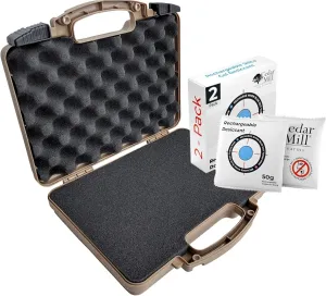 Cedar Mill Fine Firearms TSA Approved Gun Case for Handgun & 9mm Pistol, Revolver Travel Pistol Carrying Bag (12.3” x 10.5”) and 2x 50gms Rechargeable Desiccant Packs, Gun Safe Dehumidifiers