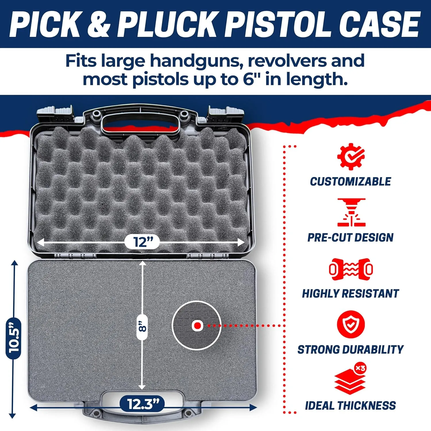 Cedar Mill Fine Firearms TSA Approved Gun Case - Gun Carry-on Bag for Handgun & 9mm Pistol, Revolver - Airline Approved Hard Case - Travel Pistol Carrying Bag (12.3” x 10.5”)