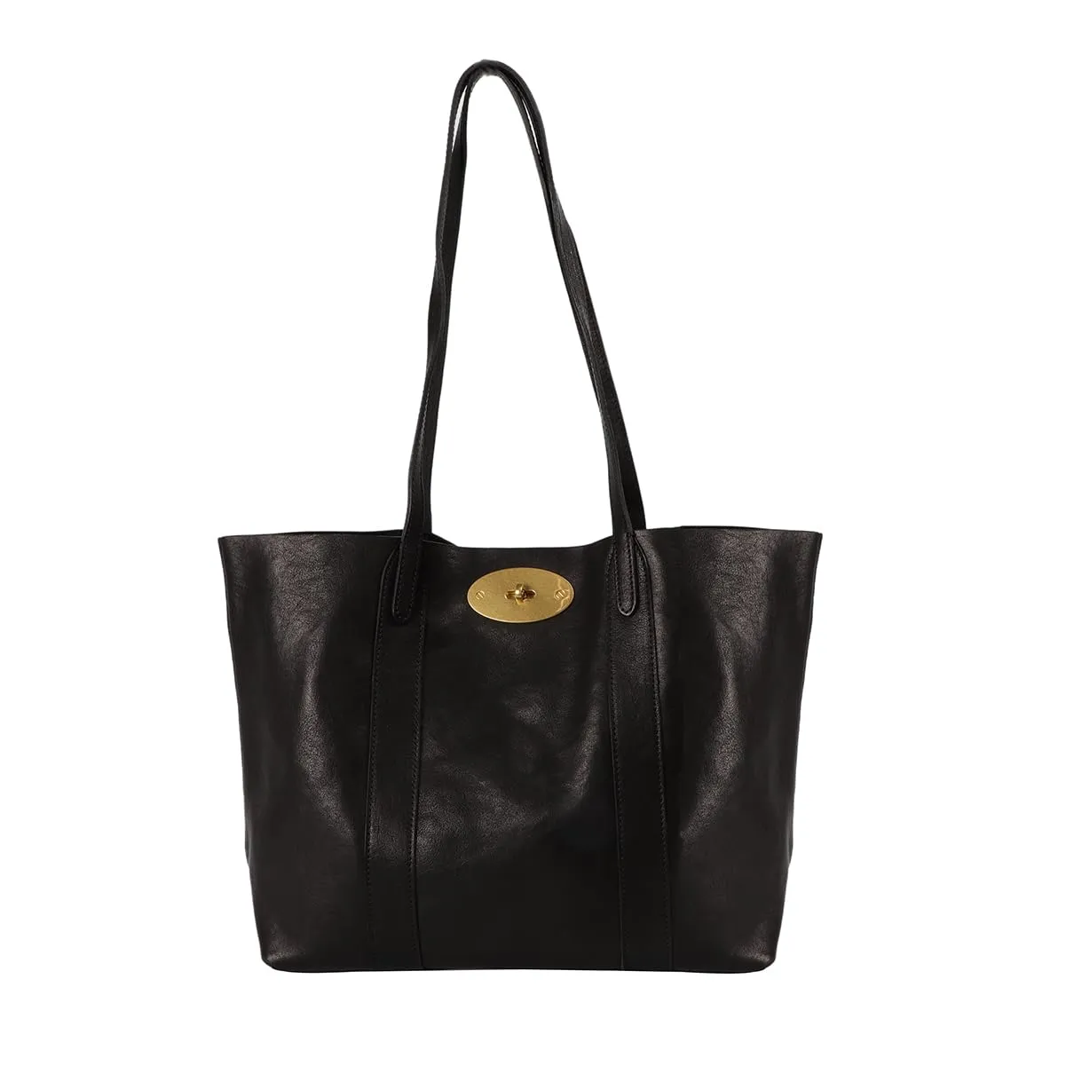 Classic Leather Tote Bag with Gold-Tone Hardware, Large Capacity Shopping Handbag, Black and Brown (Black)
