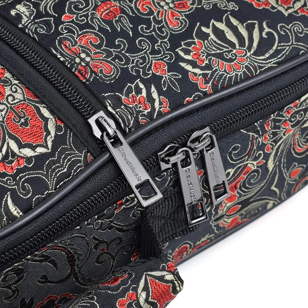 CLOUDMUSIC Ukulele Case Gig Bag Padded Backpack For Soprano 21" Inch(Soprano,Embroider Floral Pattern)