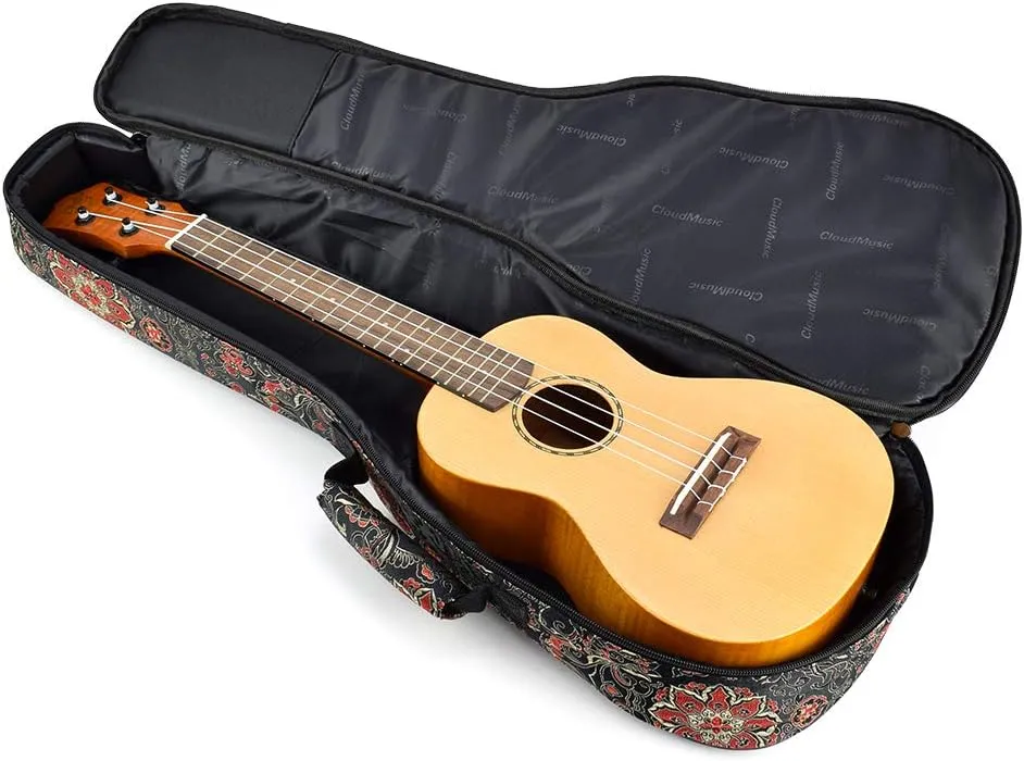 CLOUDMUSIC Ukulele Case Gig Bag Padded Backpack For Soprano 21" Inch(Soprano,Embroider Floral Pattern)