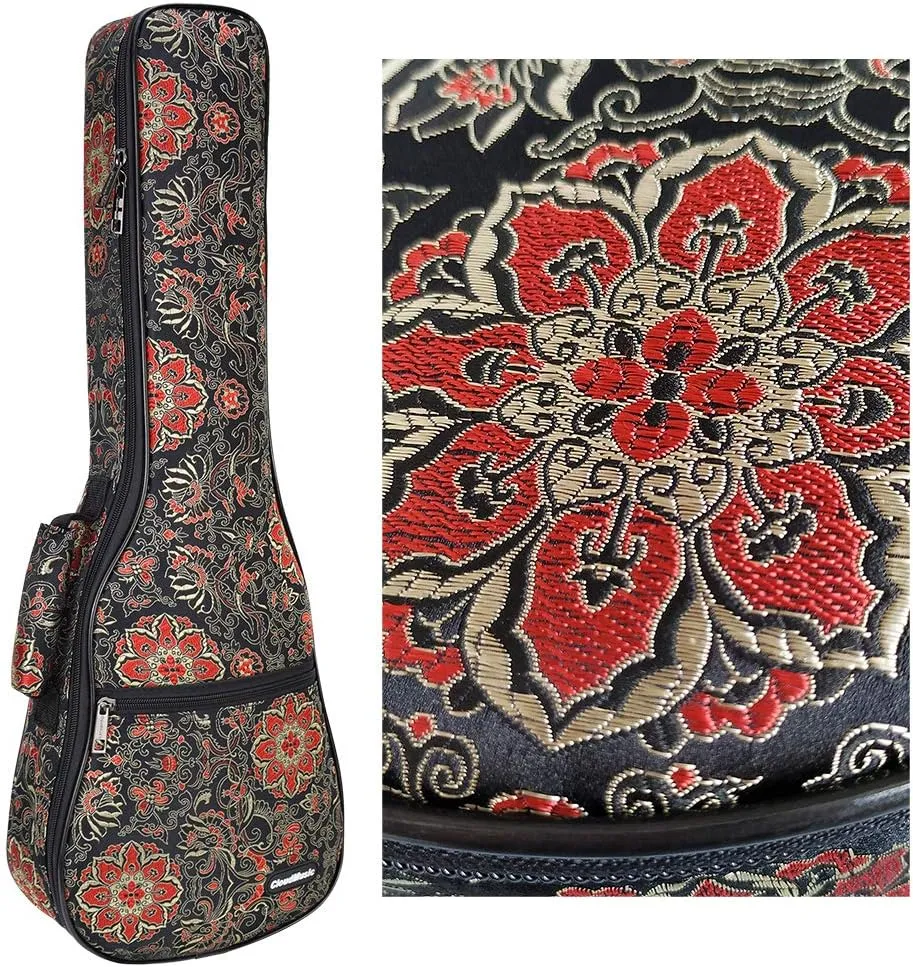 CLOUDMUSIC Ukulele Case Gig Bag Padded Backpack For Soprano 21" Inch(Soprano,Embroider Floral Pattern)