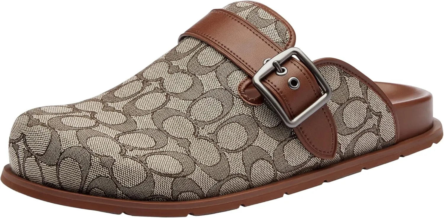 Coach Men's Buckle Clog in Signature Jacquard, Charcoal/Black, 10