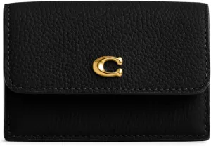 Coach Women's Essential Polished Pebble Mini Trifold Wallet, B4/Black, One Size