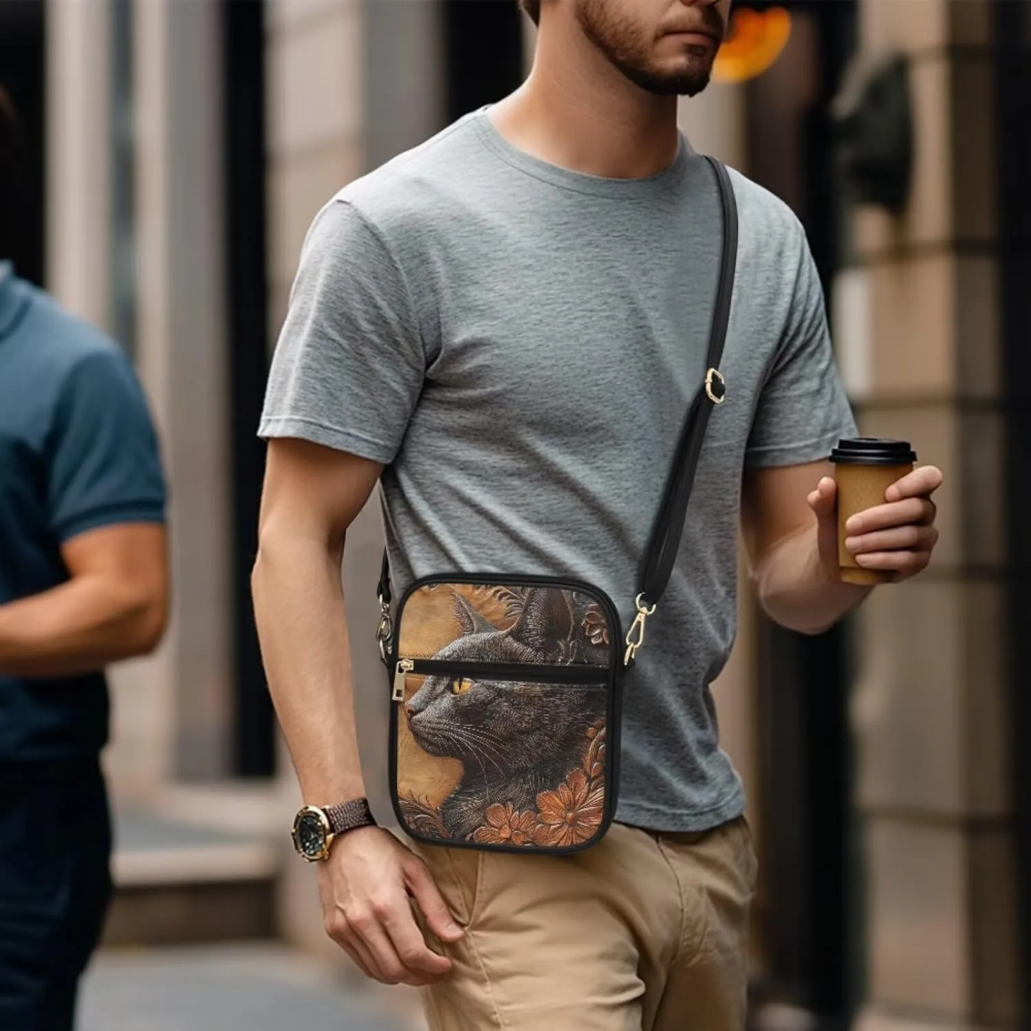 COEQINE Brown Messenger Bag for Women Cute Printed Leather Crossbody Bag Work Bag Vintage Multi-function