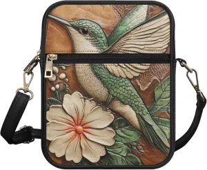 COEQINE Brown Messenger Bag for Women Cute Printed Leather Crossbody Bag Work Bag Vintage Multi-function