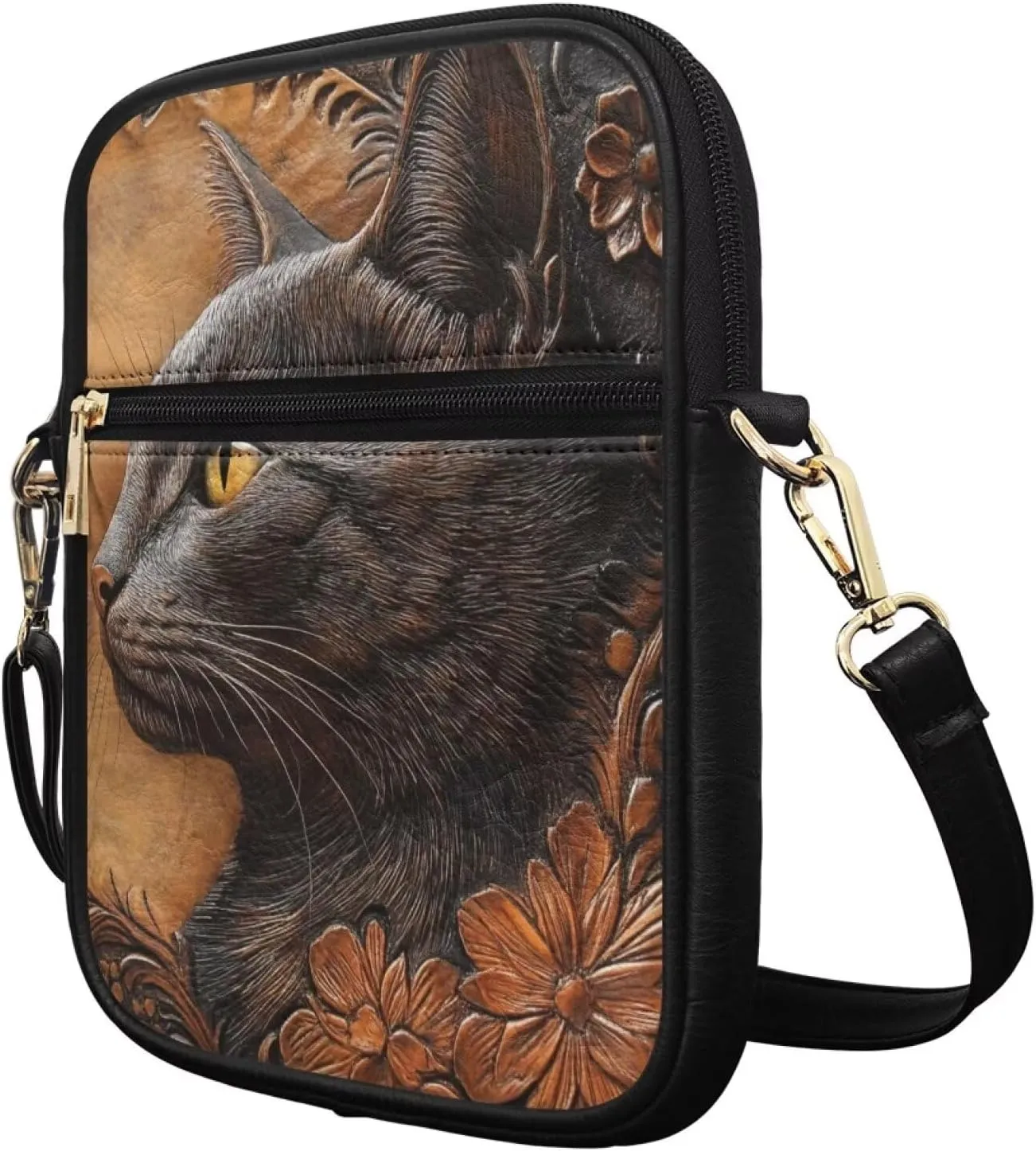 COEQINE Brown Messenger Bag for Women Cute Printed Leather Crossbody Bag Work Bag Vintage Multi-function