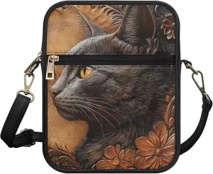 COEQINE Brown Messenger Bag for Women Cute Printed Leather Crossbody Bag Work Bag Vintage Multi-function