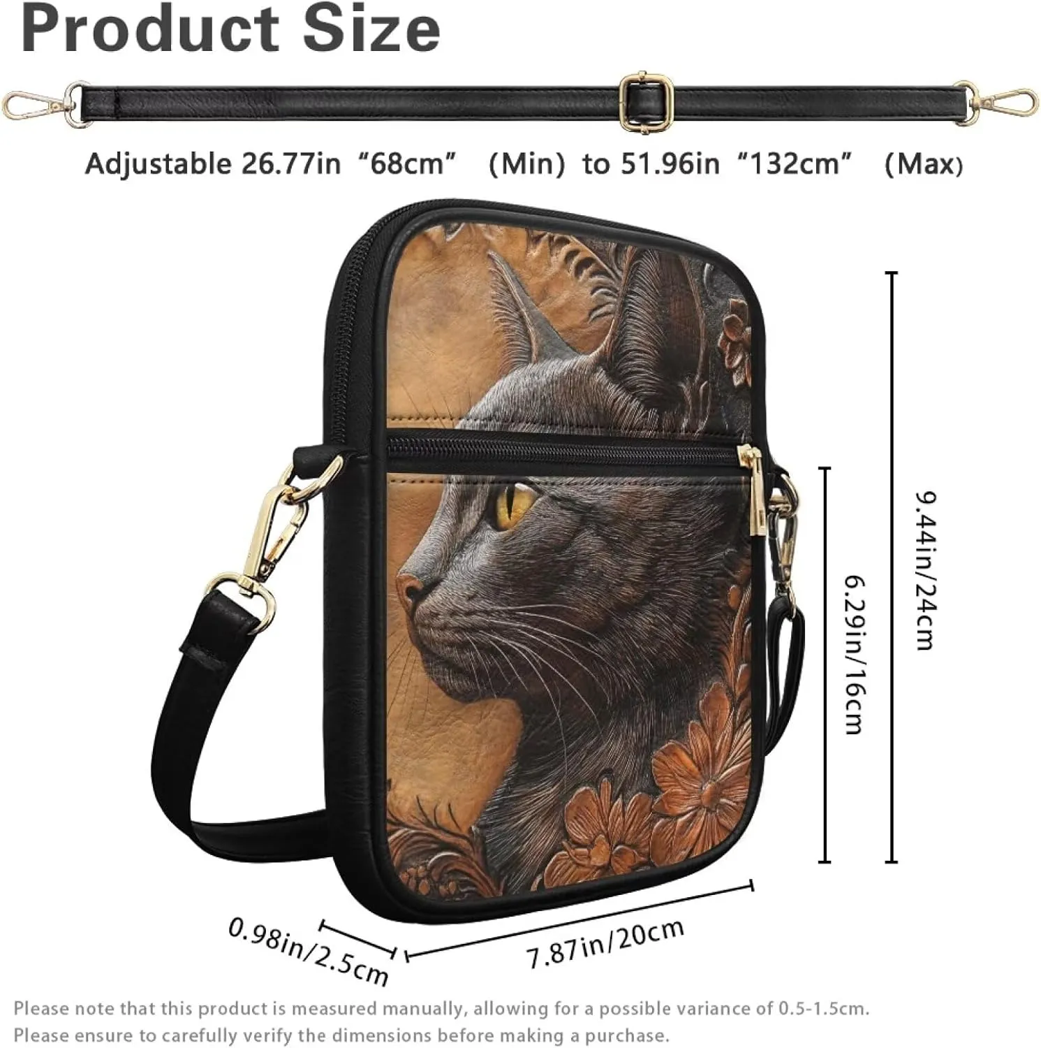 COEQINE Brown Messenger Bag for Women Cute Printed Leather Crossbody Bag Work Bag Vintage Multi-function
