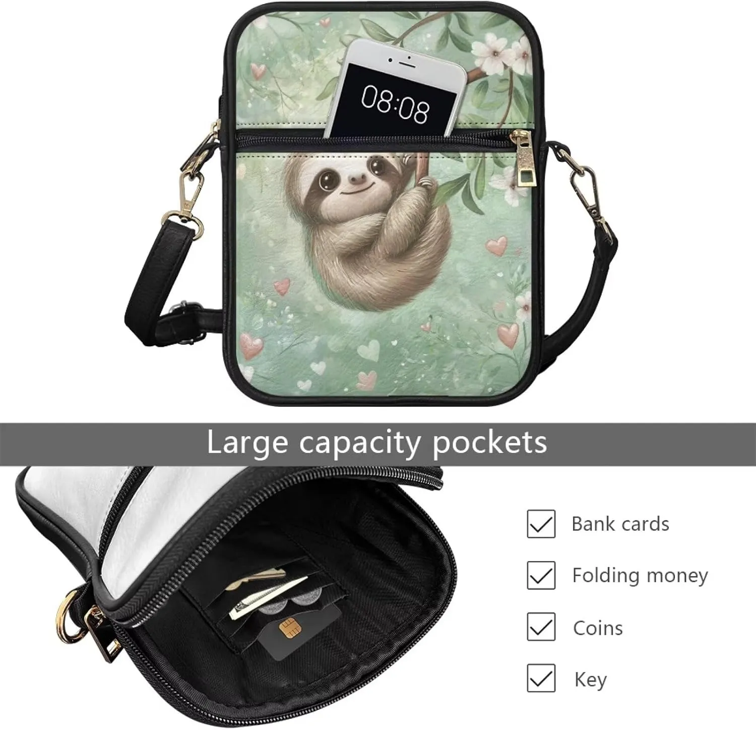 COEQINE Cute Crossbody Bag for Women Kawaii Messenger Bags Purse Cell Phone Shoulder Bag Mini Wallet Over Shoulder Strap