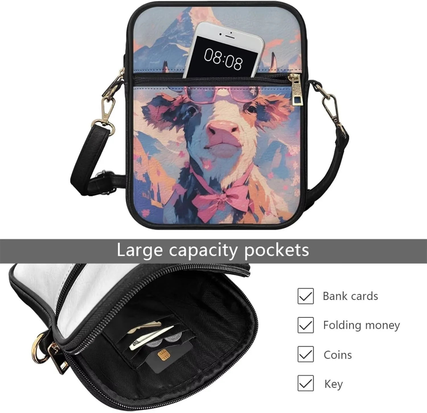 COEQINE Cute Crossbody Bag for Women Kawaii Messenger Bags Purse Cell Phone Shoulder Bag Mini Wallet Over Shoulder Strap