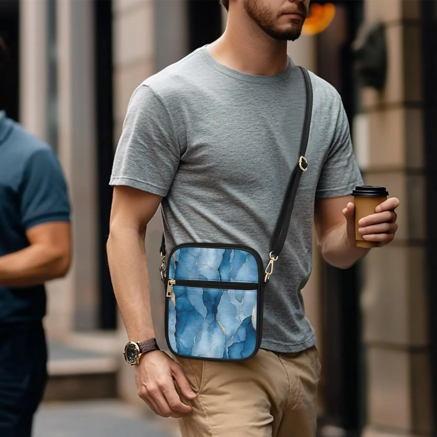 COEQINE Leather Messenger Bags for Men Crossbody Bag Aesthetic Small Shoulder Bag Waterproof Crossbody Bag Business Work