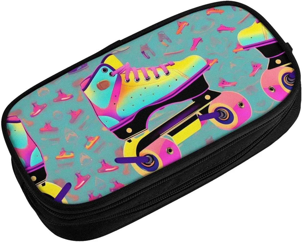 Colorful Roller Skates Print Pencil Cases Pen Box Stationery Makeup Bag, Desk Organizer For College Adults Women Men