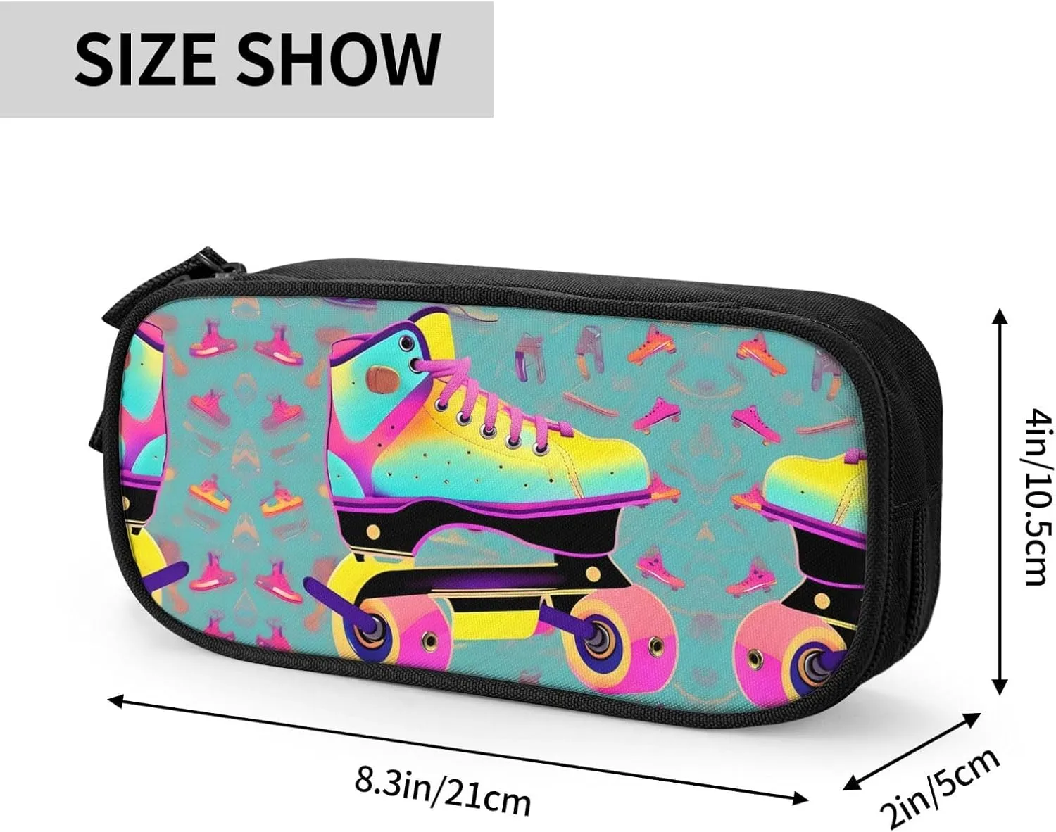 Colorful Roller Skates Print Pencil Cases Pen Box Stationery Makeup Bag, Desk Organizer For College Adults Women Men