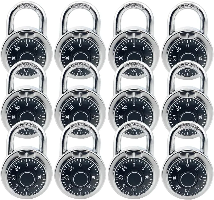 Combination Padlocks with Metal Body, Indoor Use for Gym Lockers & School Locker, ‌Black, 12-Pack