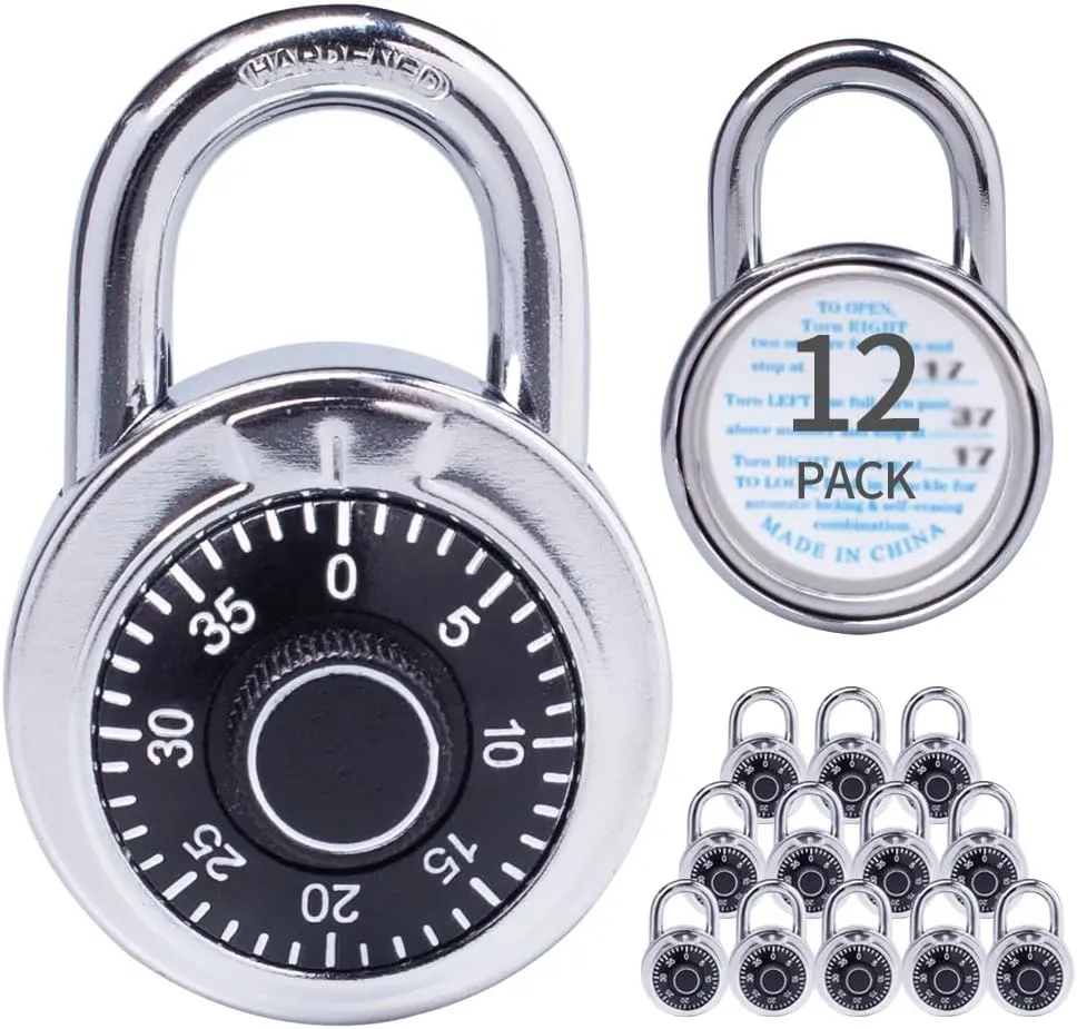 Combination Padlocks with Metal Body, Indoor Use for Gym Lockers & School Locker, ‌Black, 12-Pack