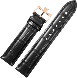 Compatible with 19mm 20mm 21mm 22mm Leather Watch Band Replacement Compatible with Vacheron Constantin Patrimony VC Black Blue Brown Cowhide Strap(Black-Rosegold,19mm)
