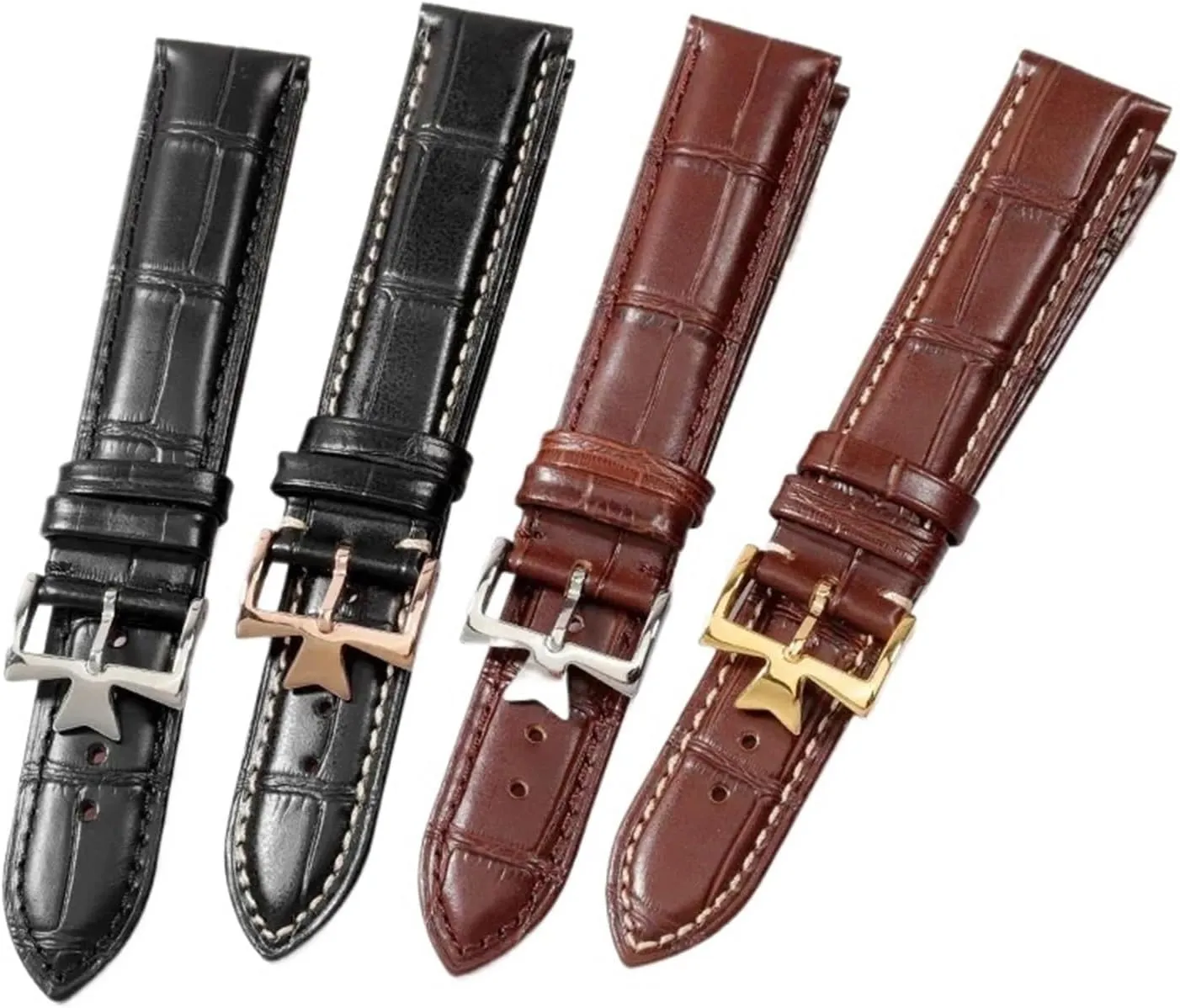 Compatible with 19mm 20mm 21mm 22mm Leather Watch Band Replacement Compatible with Vacheron Constantin Patrimony VC Black Blue Brown Cowhide Strap(Black White-Gold,20mm)
