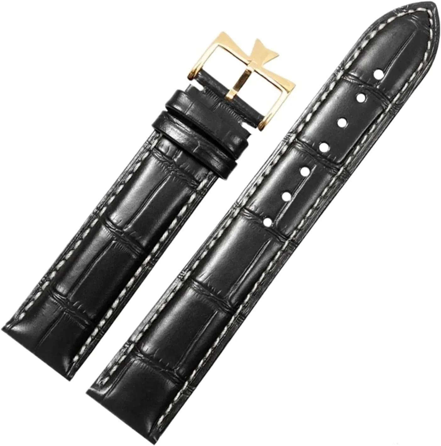 Compatible with 19mm 20mm 21mm 22mm Leather Watch Band Replacement Compatible with Vacheron Constantin Patrimony VC Black Blue Brown Cowhide Strap(Black White-Gold,20mm)