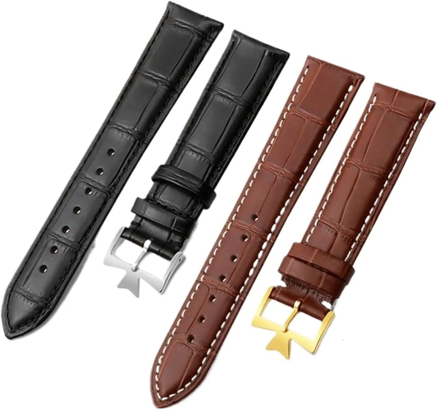 Compatible with 19mm 20mm 21mm 22mm Leather Watch Band Replacement Compatible with Vacheron Constantin Patrimony VC Black Blue Brown Cowhide Strap(Black White-Gold,20mm)