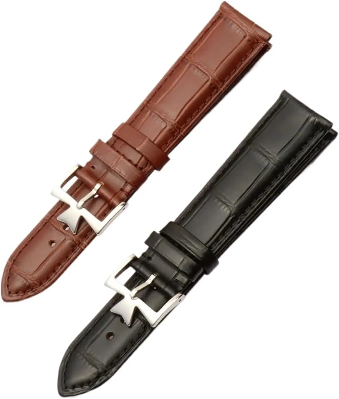 Compatible with 19mm 20mm 21mm 22mm Leather Watch Band Replacement Compatible with Vacheron Constantin Patrimony VC Black Blue Brown Cowhide Strap(Black White-Gold,20mm)