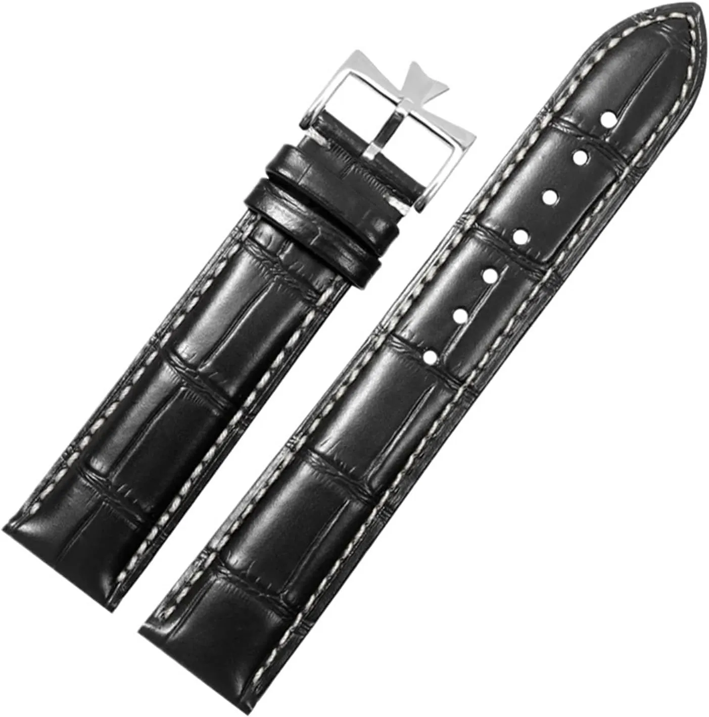 Compatible with 19mm 20mm 21mm 22mm Leather Watch Band Replacement Compatible with Vacheron Constantin Patrimony VC Black Blue Brown Cowhide Strap(Black White-Gold,20mm)