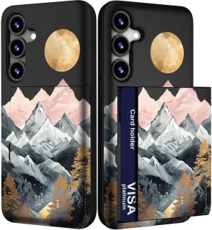 Compatible with Samsung Galaxy S24 Plus & S25 Plus Case Cute with Card Holder/Slim Slot Wallet Phone Cover for Women for S24  & S25  / Hill Sun Snow Mountains Trees Nature Landscape Natural