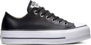 Converse Women's CTAS Lift Platform Leather Low Top, Black/Black/White, Size 6