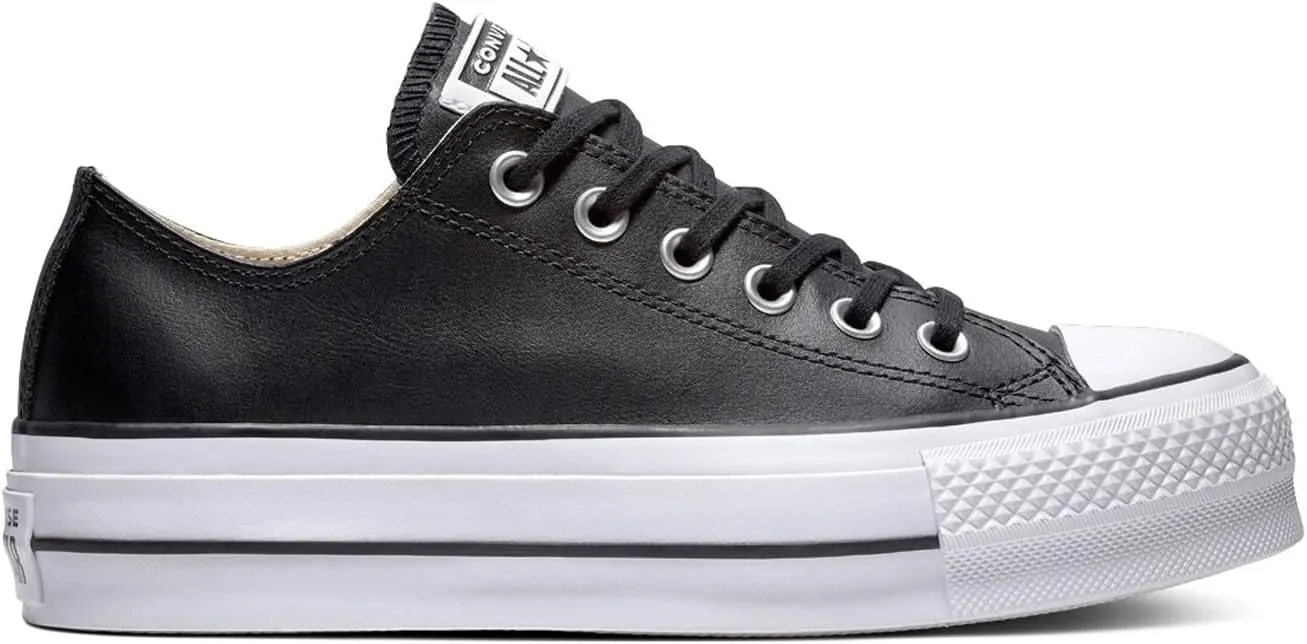 Converse Women's CTAS Lift Platform Leather Low Top, Black/Black/White, Size 6