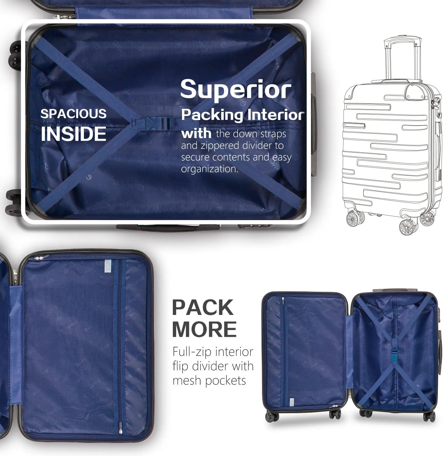 Coolife Luggage Expandable(only 28") Suitcase 3 Piece Set with TSA Lock Spinner 20in24in28in (purple)